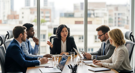 Group of multiethnic business people in a meeting at the officeの素材