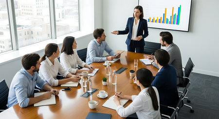 Group of business people working together in conference room at modern office.の素材