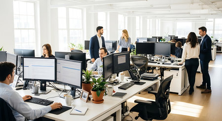 Group of business people working together in modern office. Teamwork conceptの素材