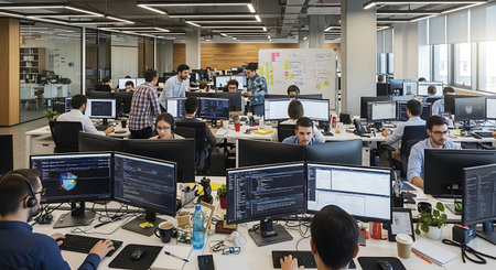 Group of diverse software developers working together in a software develop company officeの素材