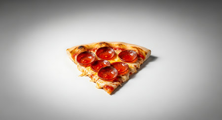 Pizza with salami and cheese on a white background with shadowの素材