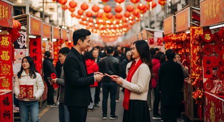Chinese people walking in the street in chinese new year festival.の素材