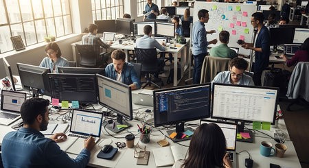 Group of diverse business people working together in modern office. Teamwork conceptの素材