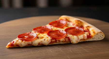 Pepperoni pizza on a wooden table in a restaurant. Selective focusの素材