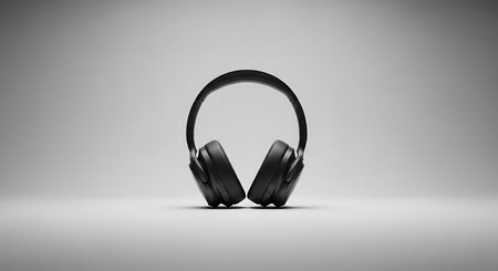 Black Headphones Mockup on White Background - 3D Renderingの素材