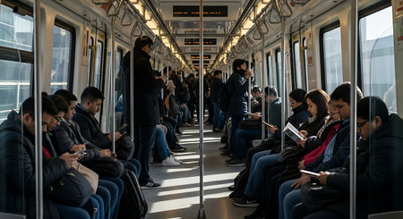 Passengers inside Mass Rapid Transit (MRT) train. MRT is the rapid transit system in Malaysia.の素材