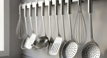 Kitchen Utensils in a row. 3D Renderingの素材