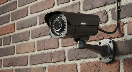 CCTV security camera on the brick wall background. 3d renderingの素材