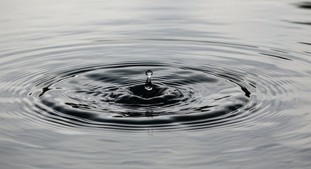 Water drop close up with ripples and ripples on water surfaceの素材