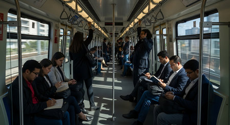 Passengers inside Mass Rapid Transit (MRT) train. MRT is Mass Rapid Transit Corporation is the world's largest transportation company.の素材