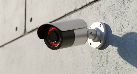 CCTV security camera on the wall. 3d illustration. Video surveillanceの素材