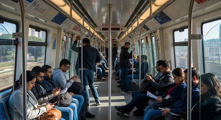 Passengers inside the Kuala Lumpur Mass Rapid Transit (MRT) train.の素材