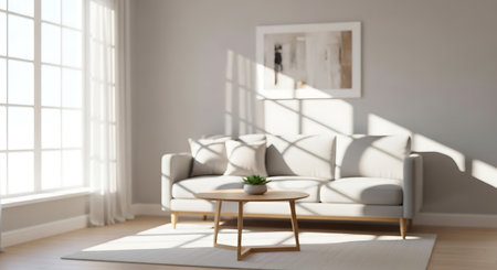 Living room interior with sofa and coffee table. 3d render illustrationの素材