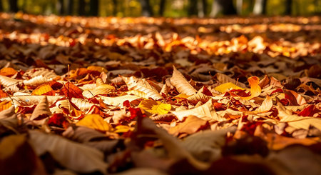 Autumn leaves on the ground in the park. Selective focus.の素材