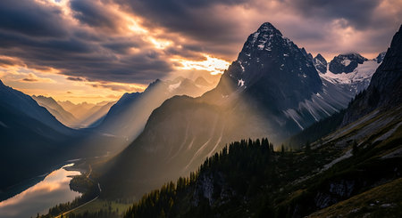 Sunset in the mountains of the Dolomites, Italy.の素材