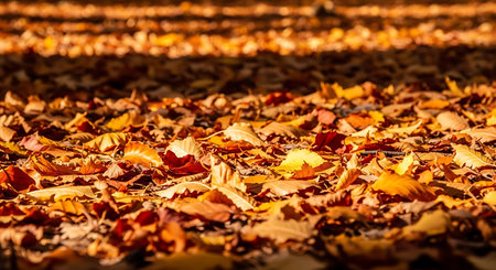 Fallen leaves on the ground in the autumn park. Selective focus.の素材