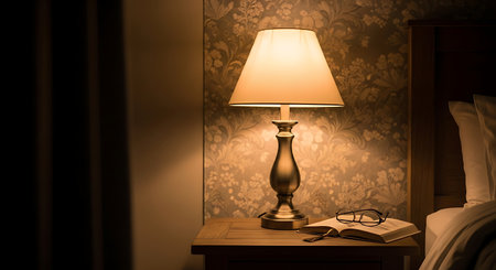 Lamp and book on the bedside table. 3d renderingの素材