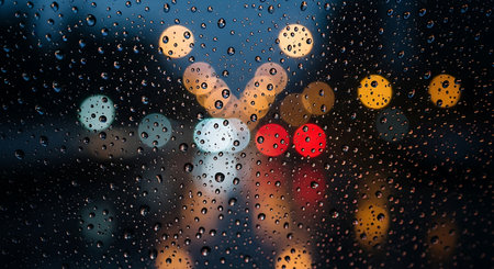 rain drop on glass with blurred bokeh background,abstractの素材