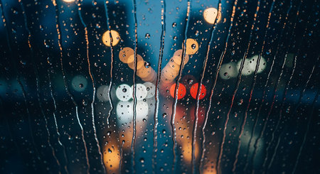 Raindrops on the glass. Rain drops on the glass. Blurred background.の素材