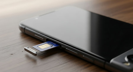 Mobile phone with USB memory card on wooden table. Close up.の素材