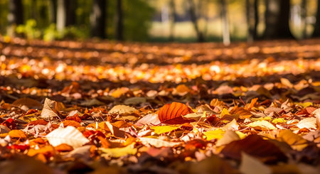 Autumn leaves on the ground in the park. Selective focus.の素材
