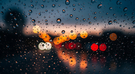 rain drops on glass with bokeh background, shallow DOFの素材