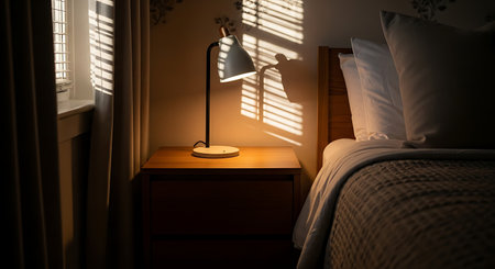 Lamp on a bedside table in the bedroom. 3d renderingの素材