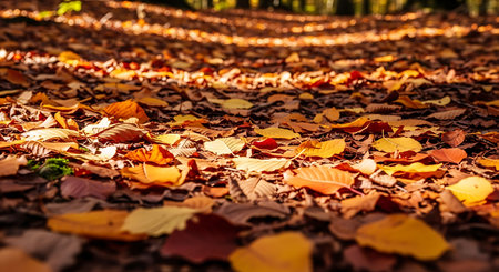 Fallen leaves on the ground in the park. Selective focus.の素材