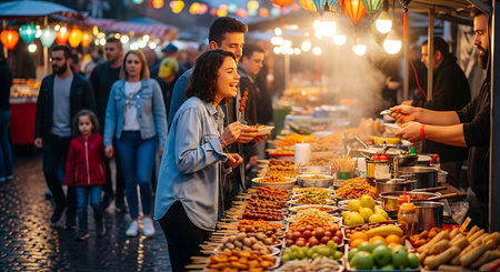 Unidentified people on the street food market in Moscowの素材