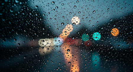 rain drop on car glass with bokeh background,abstractの素材