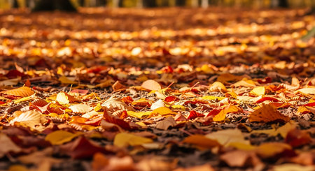 Autumn leaves on the ground in the city park. Selective focus.の素材