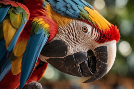 Macaw parrot in the park. Close-up of colorful parrotの素材