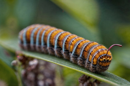 Caterpillar of the Peacock Moth (Ceratonia aurata)の素材