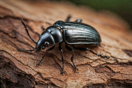 Stag beetle on a tree bark. Close-up of a beetle.の素材