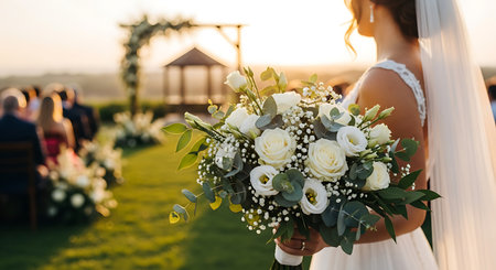 Beautiful wedding bouquet in hands of the bride. Wedding in Montenegroの素材