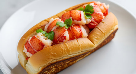 Strawberry Hot Dog on white plate, american fast foodの素材