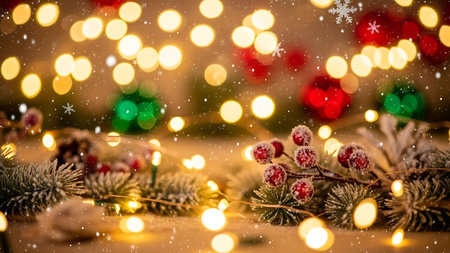 Christmas background. Festive decoration on bokeh background. New Year.の素材