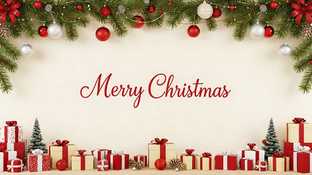 Merry Christmas and Happy New Year greeting card. 3d illustrationの素材