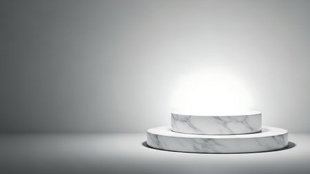 White marble pedestal on grey background. 3d rendering mock upの素材