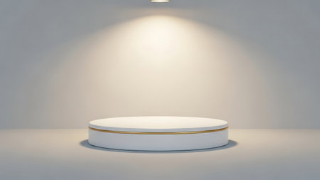 White round podium with spotlights in the dark room, 3d renderの素材