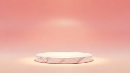 Abstract minimal scene with white marble podium on pink background. 3d renderの素材