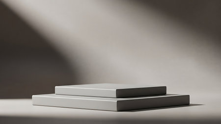 3d render of black and white podium for product presentation in studioの素材