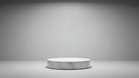 Abstract minimal scene with white marble podium. 3d render illustration.の素材
