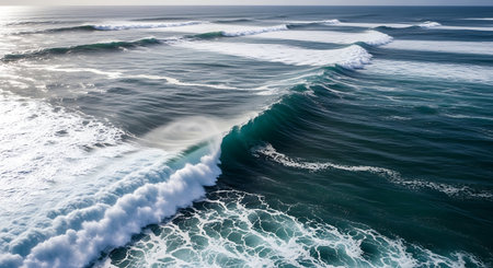 Aerial view of waves breaking on the shore in the Atlantic Oceanの素材