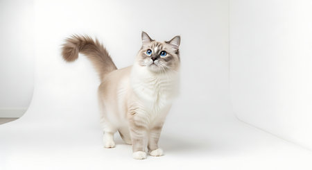 Portrait of a purebred Ragdoll cat on a white backgroundの素材