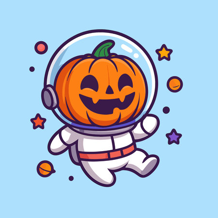 Pumpkin in astronaut suit. Vector illustration in cartoon style.のイラスト素材