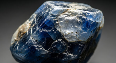 Blue quartz semigem geode crystals geological mineral isolated on grey backgroundの素材