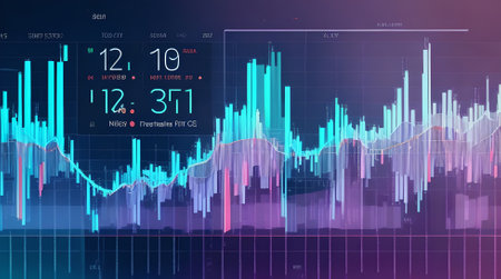 Stock market or forex trading graph and candlestick chart suitable for financial investment concept.の素材