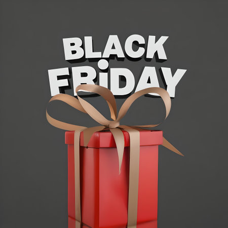 Black friday gift box on black background. 3D rendering.の素材