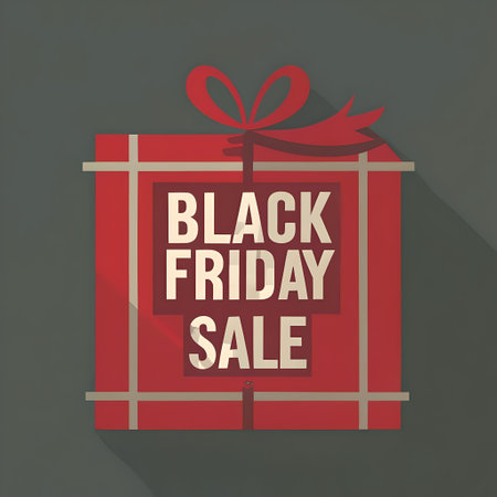 Black Friday sale design template with gift box and red ribbon. Vector illustration.の素材